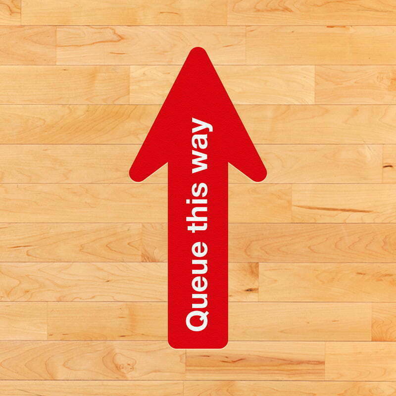 queue this way sticker red